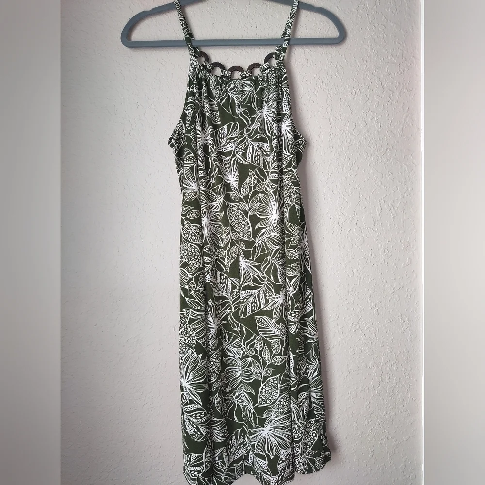 SJS Tropical Olive Green Mini Dress size M - Picture 3 of 7